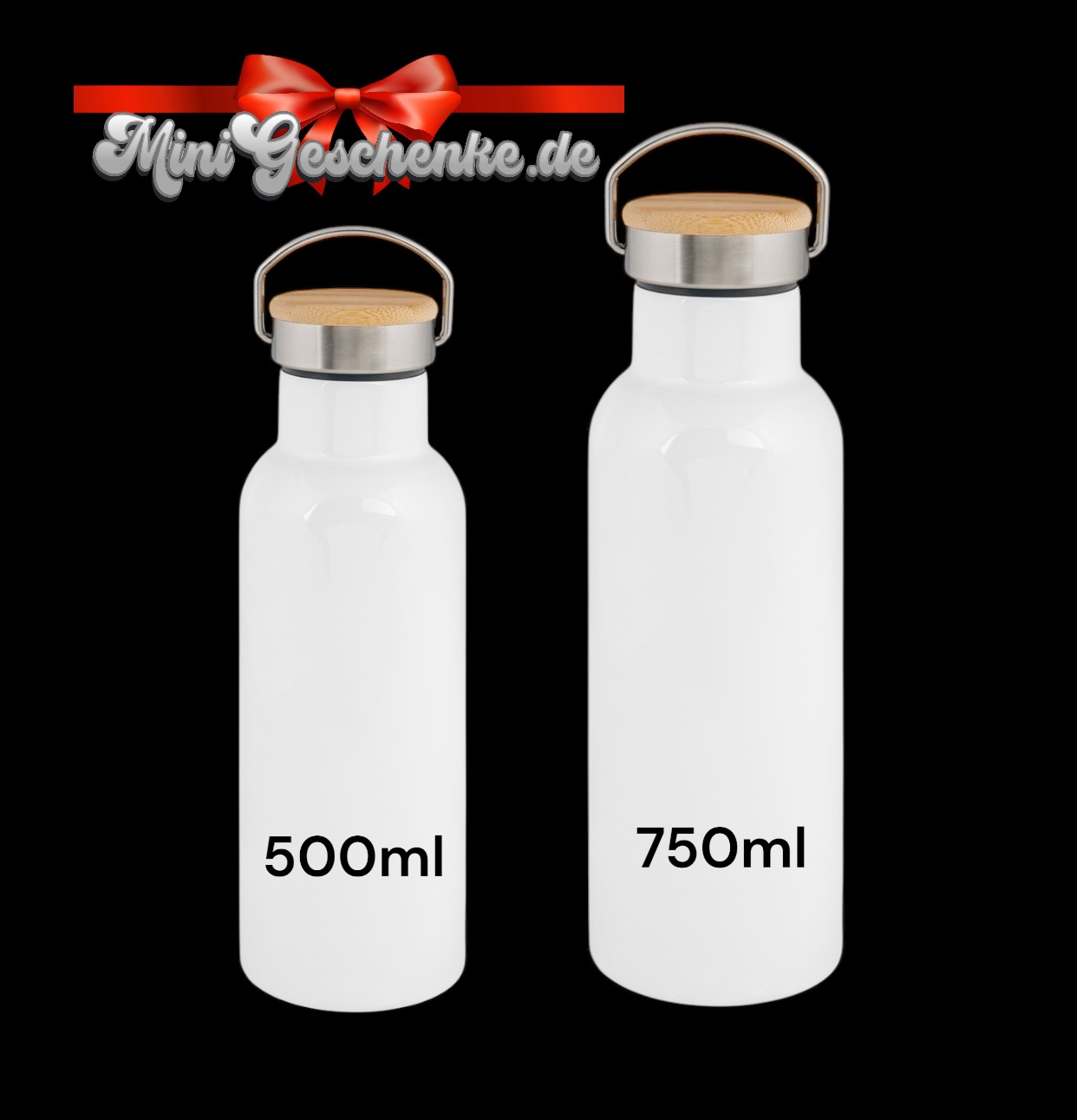 Nö -Norddeutsche Geschenkset, Thermosflasche 500ml/750ml mit Bambus-/Edelstahldeckel und Keramiktasse 330ml, Weiß mit Spruch – NEIN – Ausruf – Bild 3