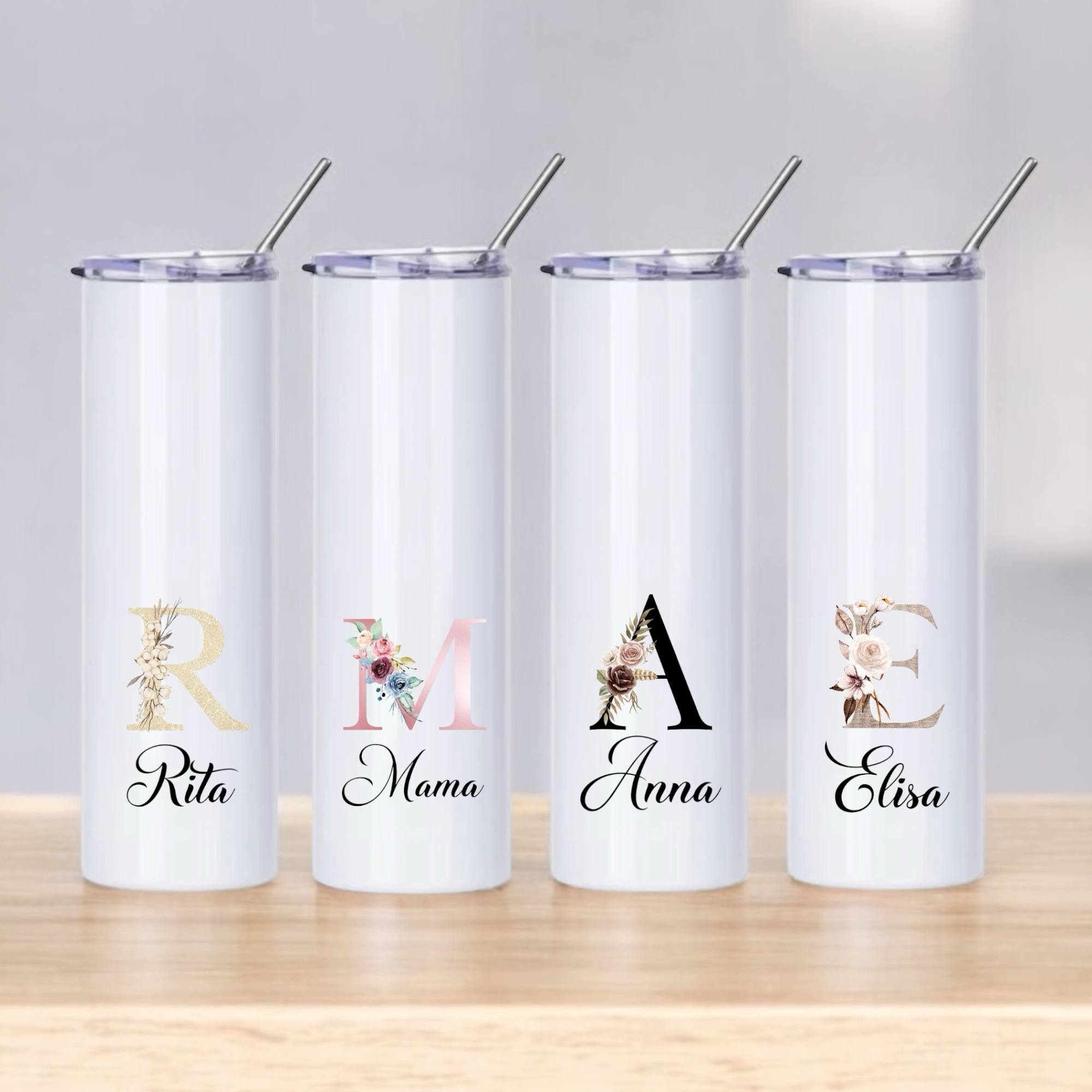 Personalisierter Thermobecher mit Strohhalm, Becher TO GO, Name, 590ml, Isolierbecher Edelstahl, Geschenkidee – Bild 2